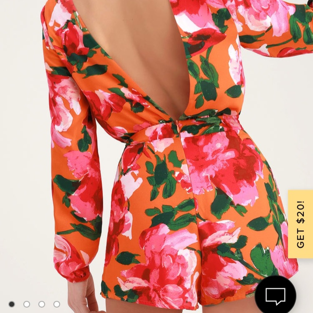 Lulus Sweetest Song Orange Floral Backless Romper